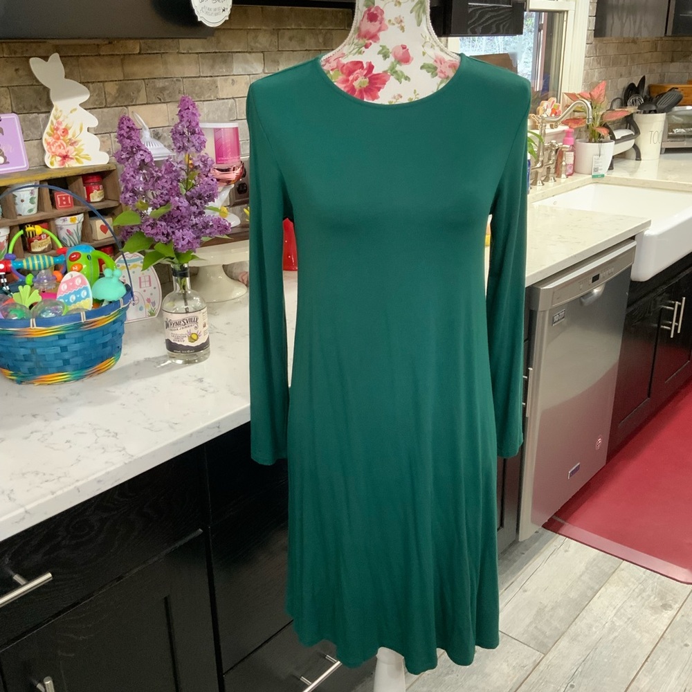 Old Navy Women's Size Small Swing Dress Stretch Knit Long Sleeve Hunter Green